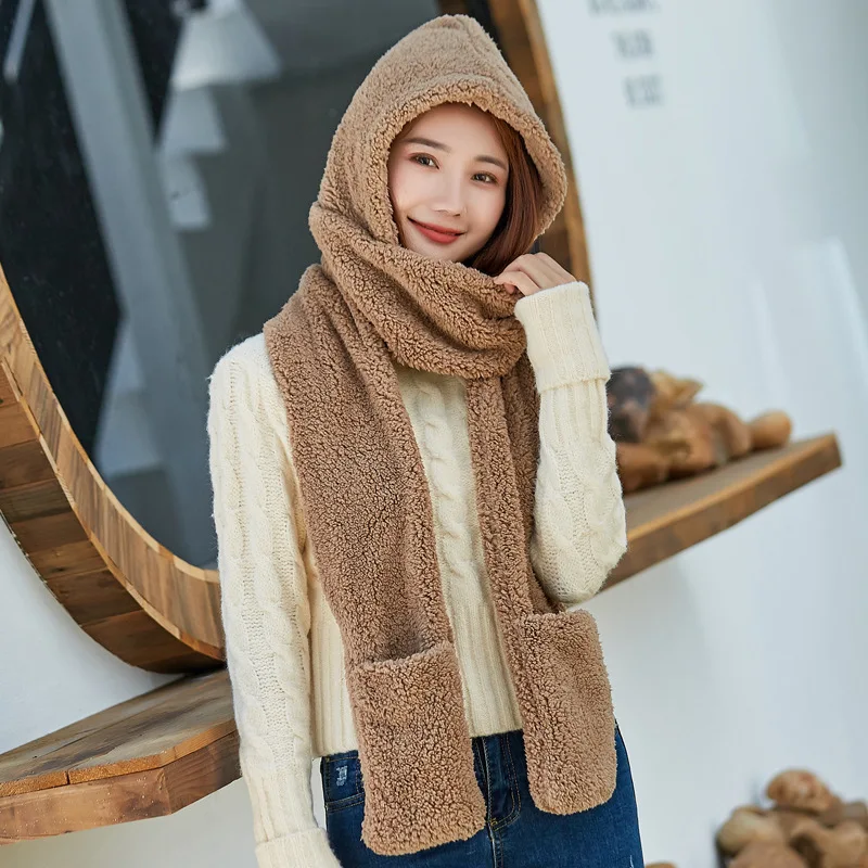 Conjunto de 3 piezas de polaina para el cuello de invierno: guantes de bufanda de sombrero cálidos y gruesos de doble capa integrados, protección contra el clima frío