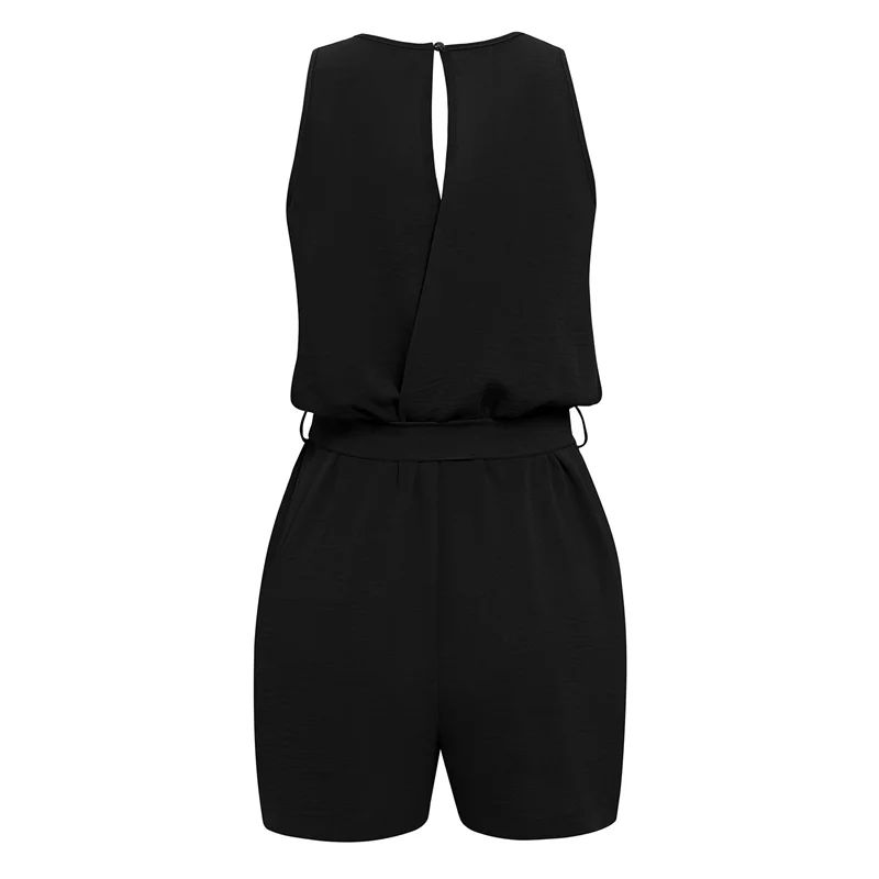 حار Kf-المرأة الصيف بلا أكمام الخامس الرقبة عادية مربوط اقتصاص بذلة مع جيوب عطلة كروز بحر 2025