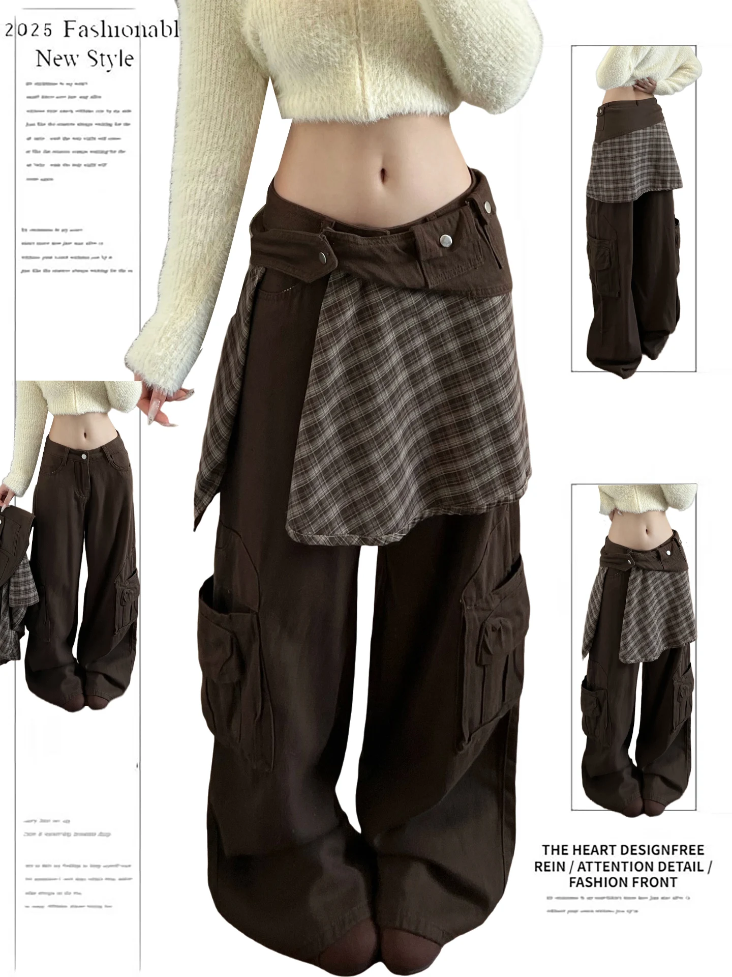 

Women's Casual Straight Leg Jeans Cargo Pants Wide Leg Pants High Waist Zipper Closure Comfortable Wear Resistant Deep Color