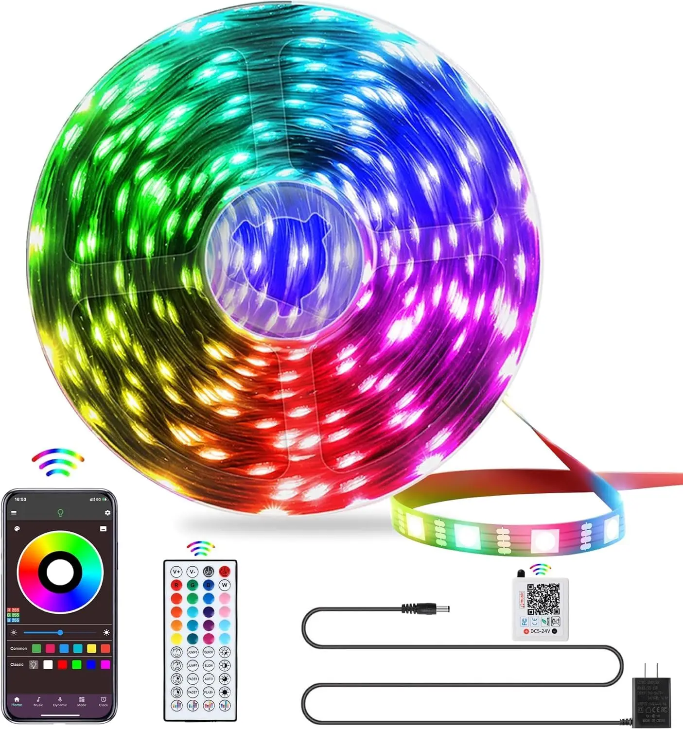 

#forBedroom Led Lights 50 Feet 2 Roll Music Sync Color Changing RGB Led Strip with Remote App Control Bluetooth Led Strip