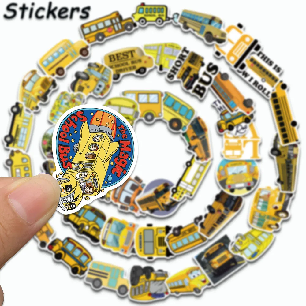 100/50PCS Cool School Bus Series Stickers Yellow Cartoon Decals For Ipad Case Laptops Cup Skateboards Fridge Notebooks Stickers