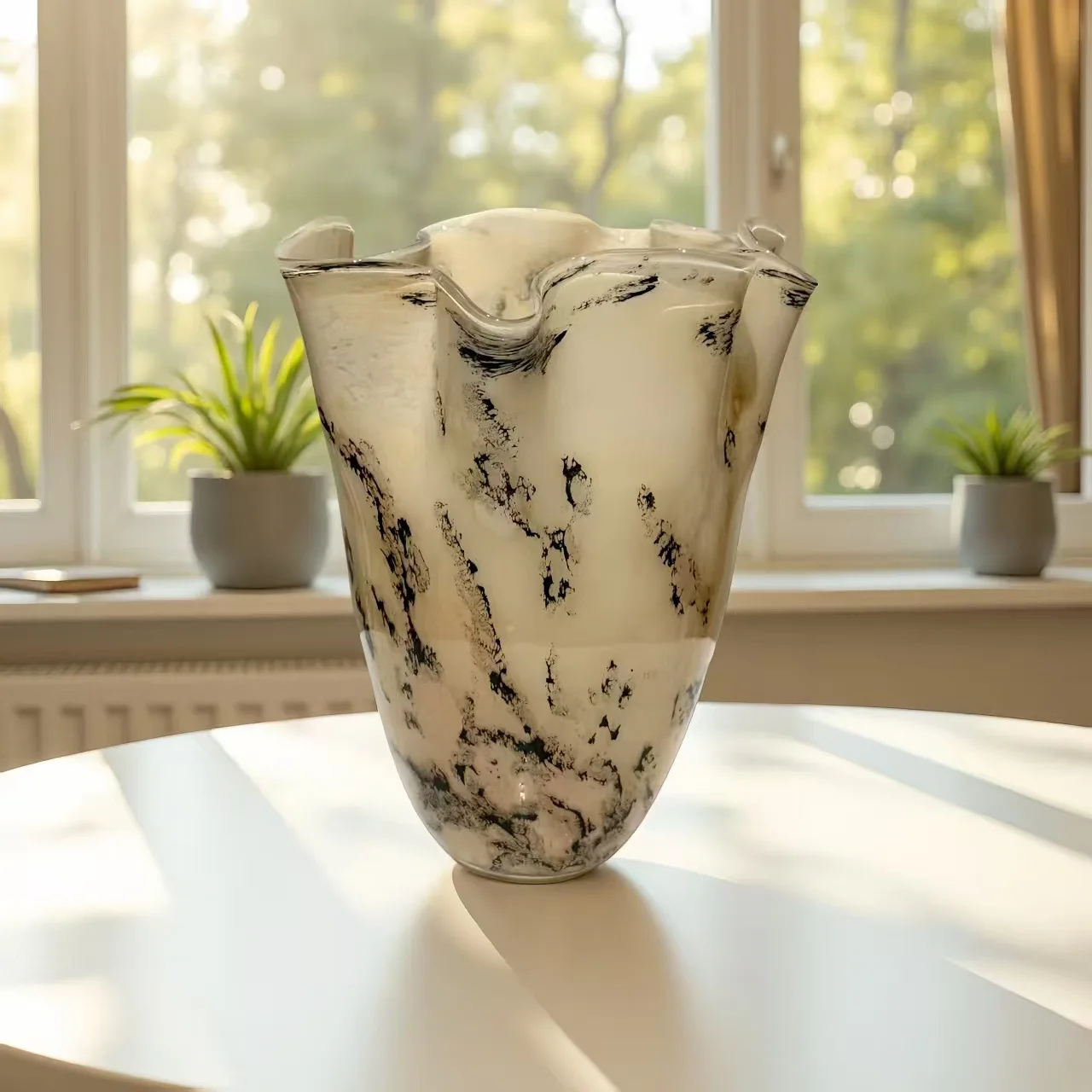 HP  Lotus leaf curled art glass vase medieval new Chinese ink painting style living room bedroom flower ware ornament