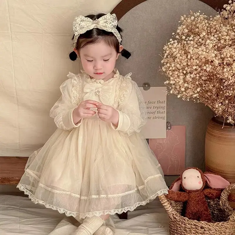 Princess Dress for Girls Long Sleeve High-End Mesh Sweet Children's Birthday Spring Autumn New