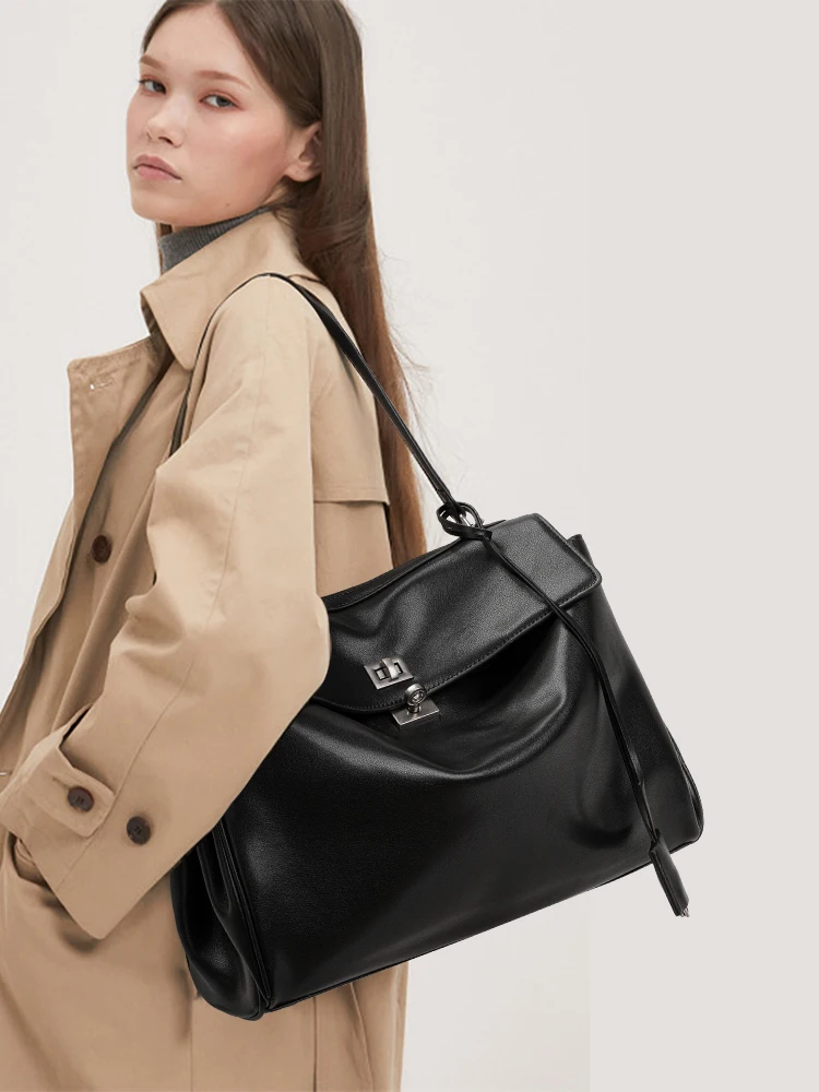 Aidrani Damen-Umhängetasche aus echtem Rindsleder, Handtasche mit weicher Klappe und Drehverschluss, 2 Größen erhältlich, Handtasche mit Tragegriff für den Alltag im Büro