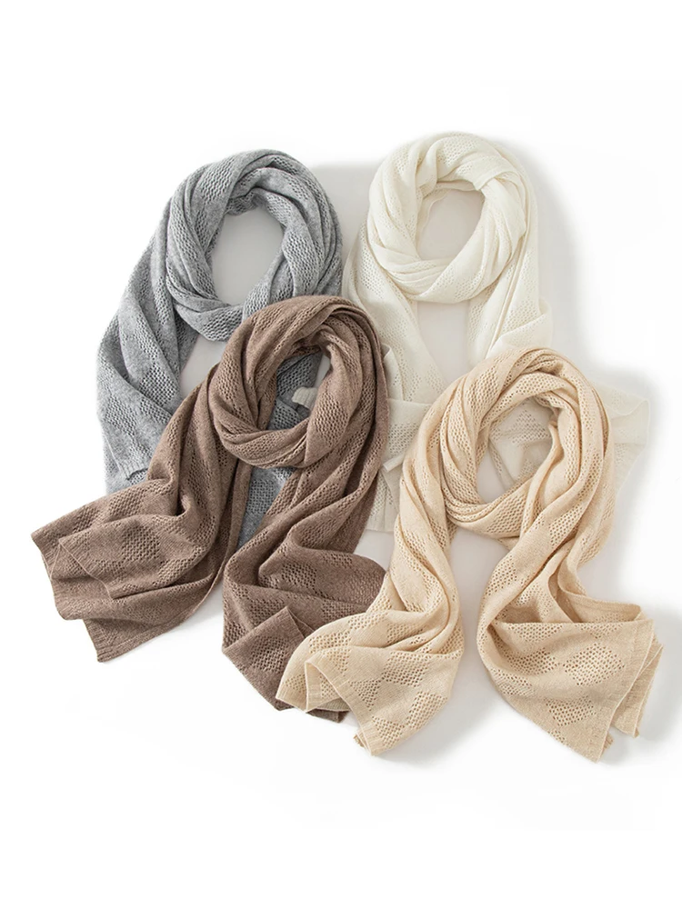 Autumn Winter Wool Cashmere Scarf Pashmina Openwork Simple Big Scarves Wrap Shawl Cashmere Women Light-thin Outer Wraps Hijab