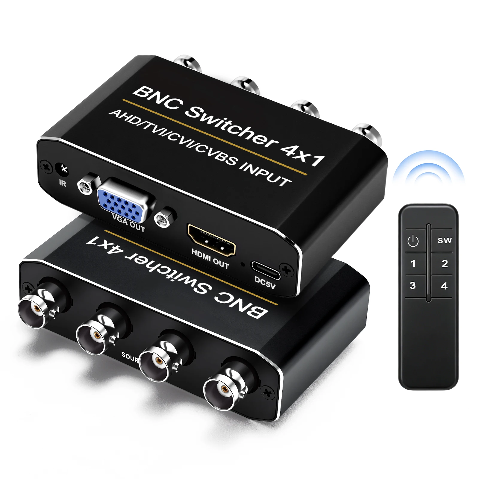 BNC AHD/TVI/CVI/CVBS To HDMI VGA Video Converter 1080P 4x1 BNC Switcher To VGA HDMI Display Adapter for PC CCTV Camera DVD DVR
