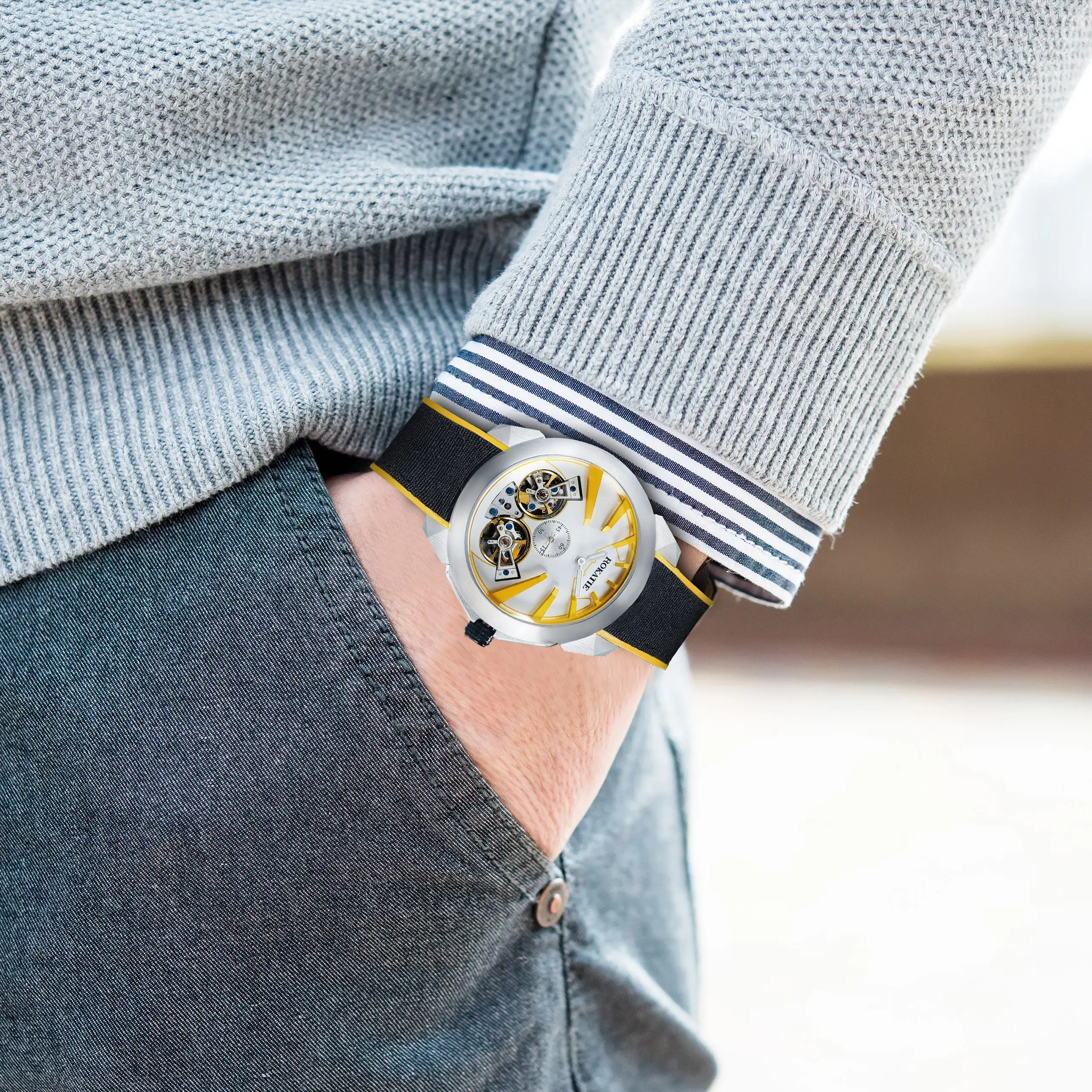 ENITON Mechanical Watches FKM Rubber Band Stainless Steel 316L JLHS33 Movement Automatic Watch Tourbillon Skeleton Fashion Watch