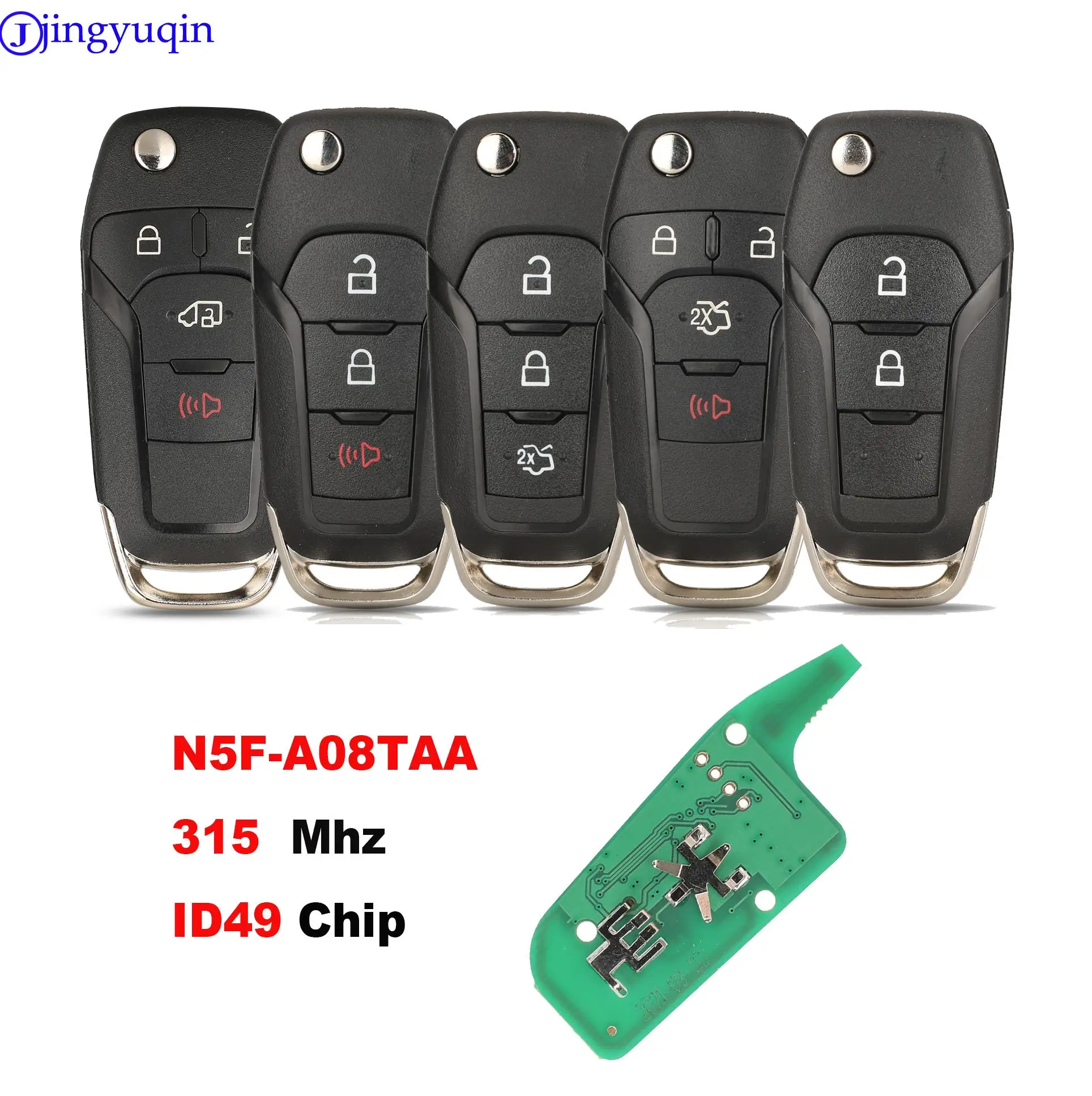 jingyuqin Car Remote Control Key For Ford Escort Fusion 2013-2016 ID49 Chip 315 Mhz FCCID N5F-A08TAA Auto Smart Replace Flip