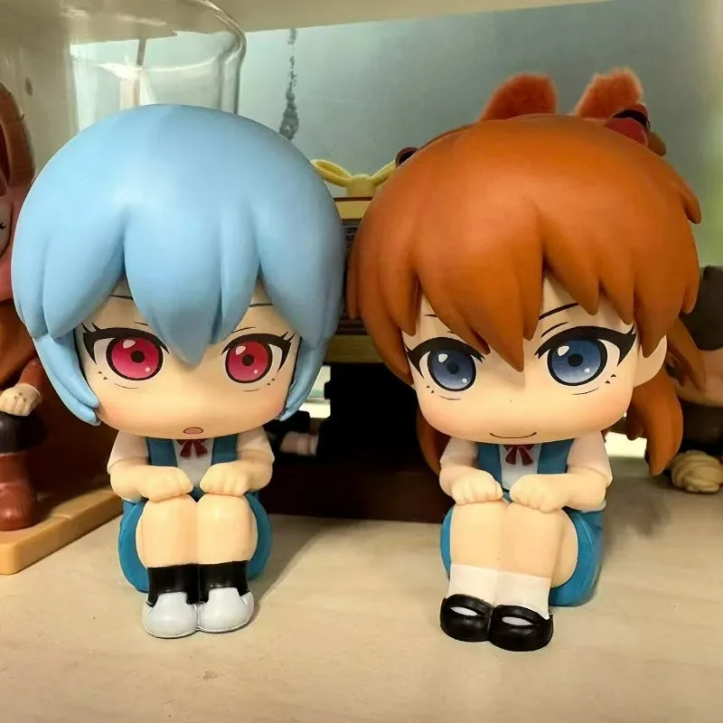 EVA Evangelion Rei Ayanami Asuka Chibi Figure, Cute Big Head Sitting Anime Figures, Car Dashboard Ornament Kawaii Decoration view 4
