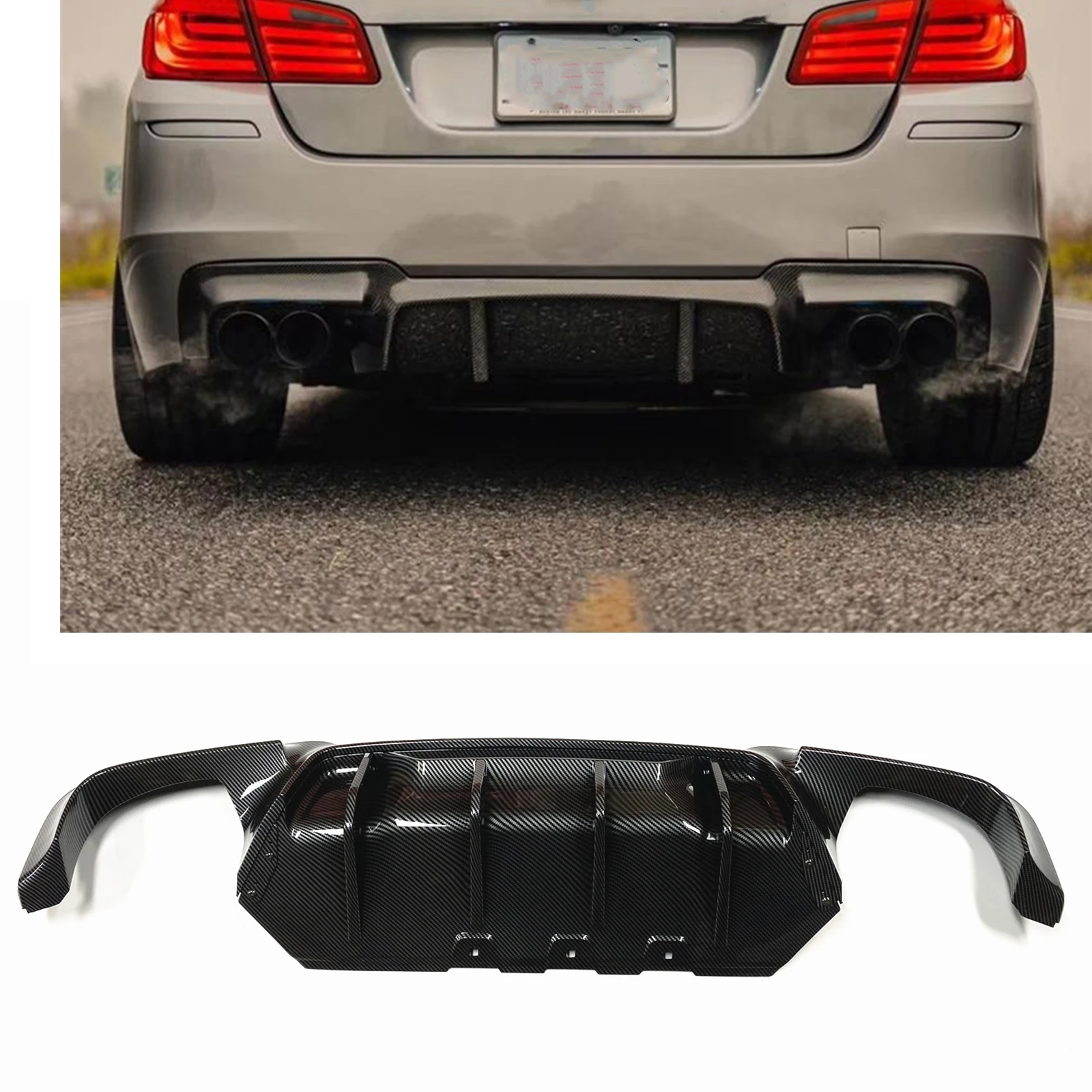 

Rear Bumper Diffuser Lip Spoiler Guard Exhaust Plate Splitter For BMW F10 F11 528 535 540 M-Tech 2011-2016