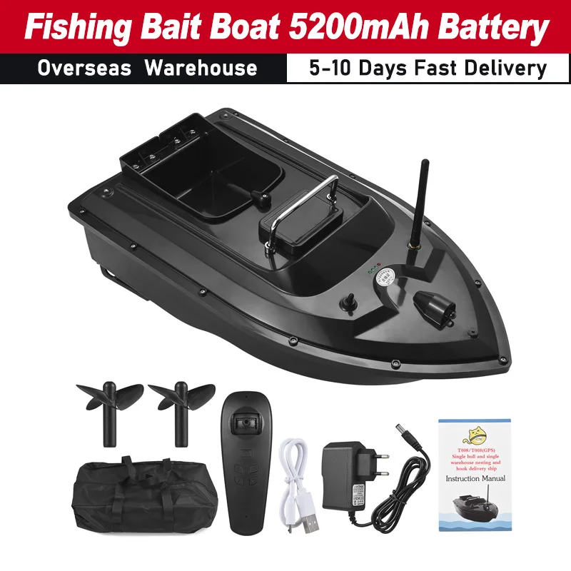 T008 RC Bait Boat 500M Wireless Remote Control Bait Boat Fishing Feeder Ship Fishing Equipment 1.5KG Load 5200 mAh Battery