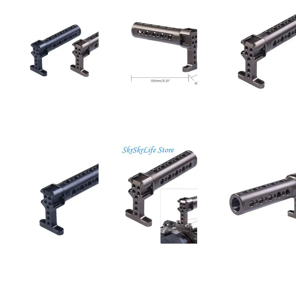 

E65E Top Handle Grip with 1/4 Inch 3/8 Inch Threaded Screw Holes Cold Shoe Mounts for Lamp Microphone Universal Camera Cage