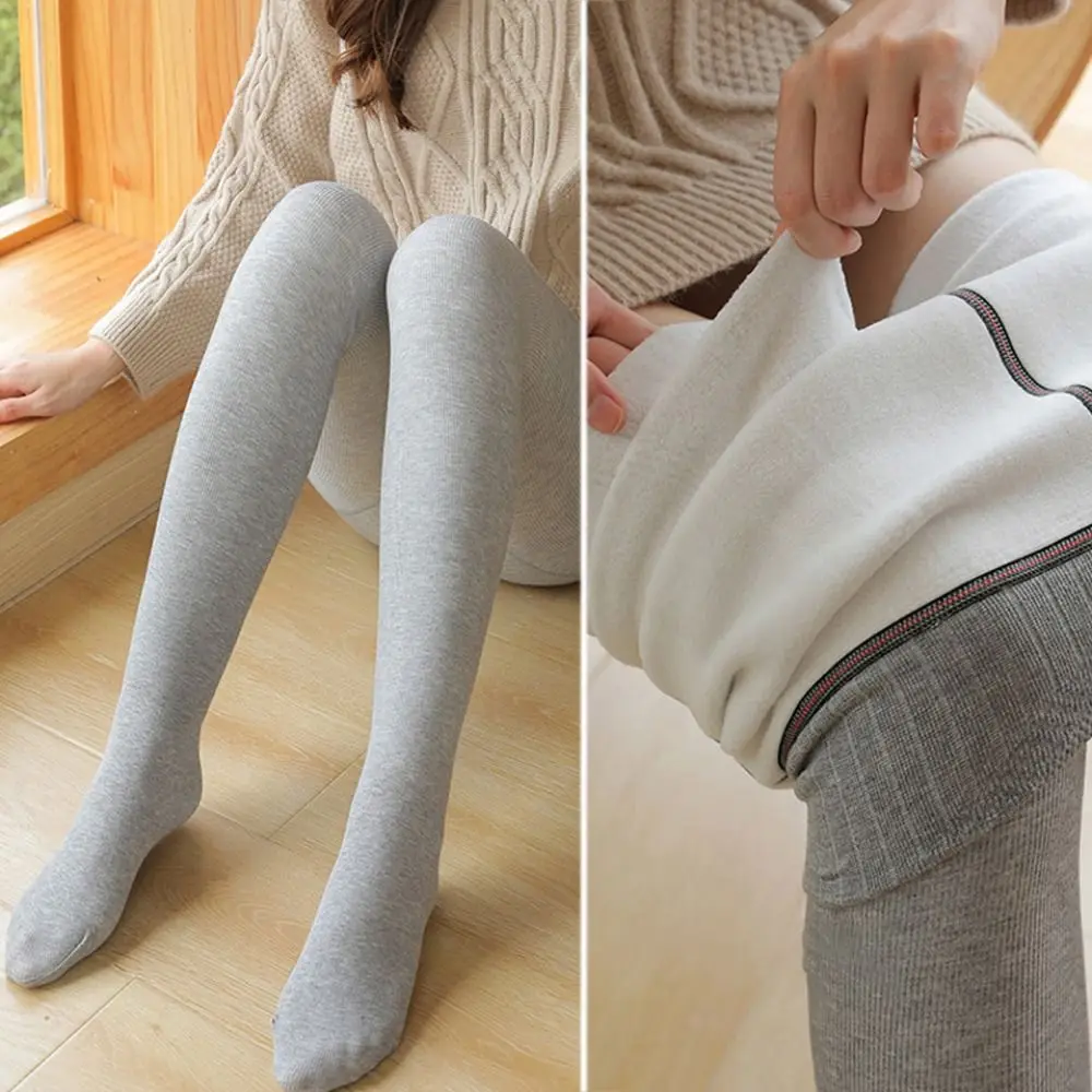 Warm Fleece Women Leggings Full Cover Thickened Teenage Pants Striped Autumn Winter Leggings