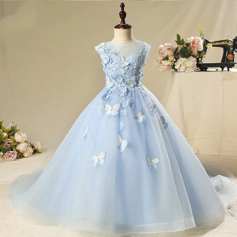 

Luxury Handmade Butterfly Violin Ball Celebration Dress 2024 Girl's Birthday Party Evening Dress Princess Tulle longuette