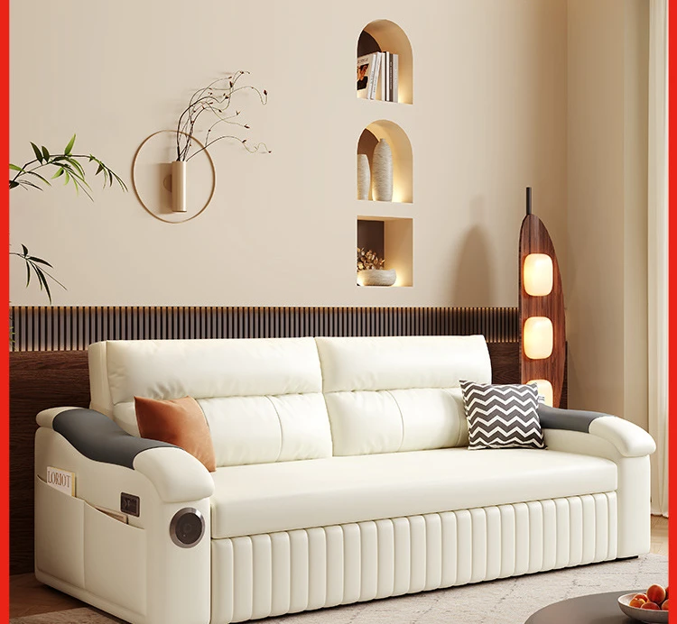 

Modern simple foldable leather sofa bed