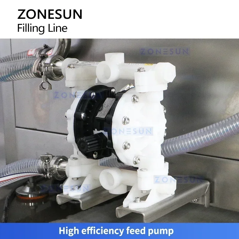 เครื่องบรรจุอัตโนมัติ ZONESUN ZS-PPCL2 พร้อมฝาปิดและติดฉลากแบบโมโนบล็อก ปั๊มลูกสูบ สายการบรรจุขวดขนาดเล็ก