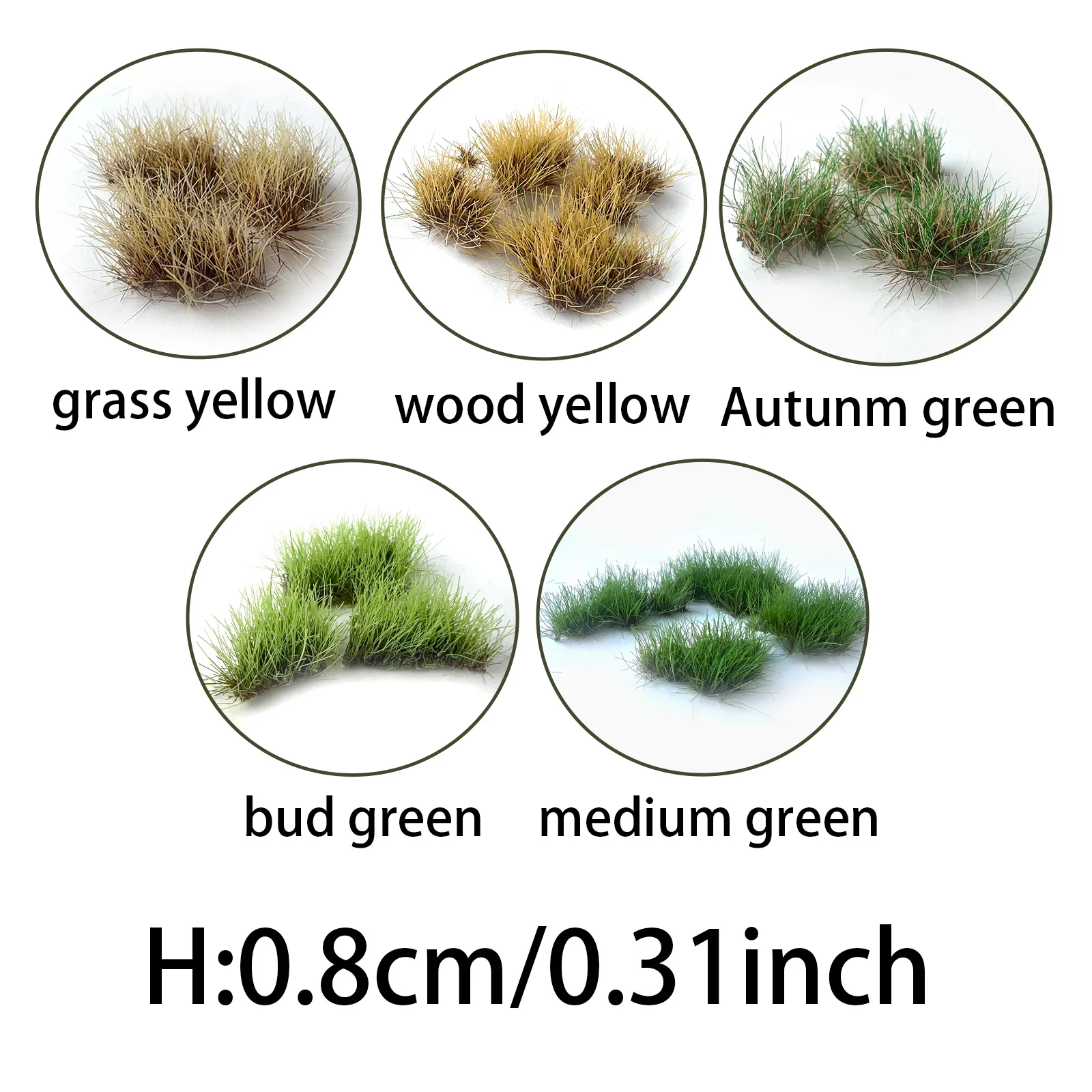 Tufos de césped en miniatura de 8mm de H, plantas artificiales rasgadas a mano para paisaje ferroviario HO OO N/juego de guerra militar/diseño de mesa/Diorama