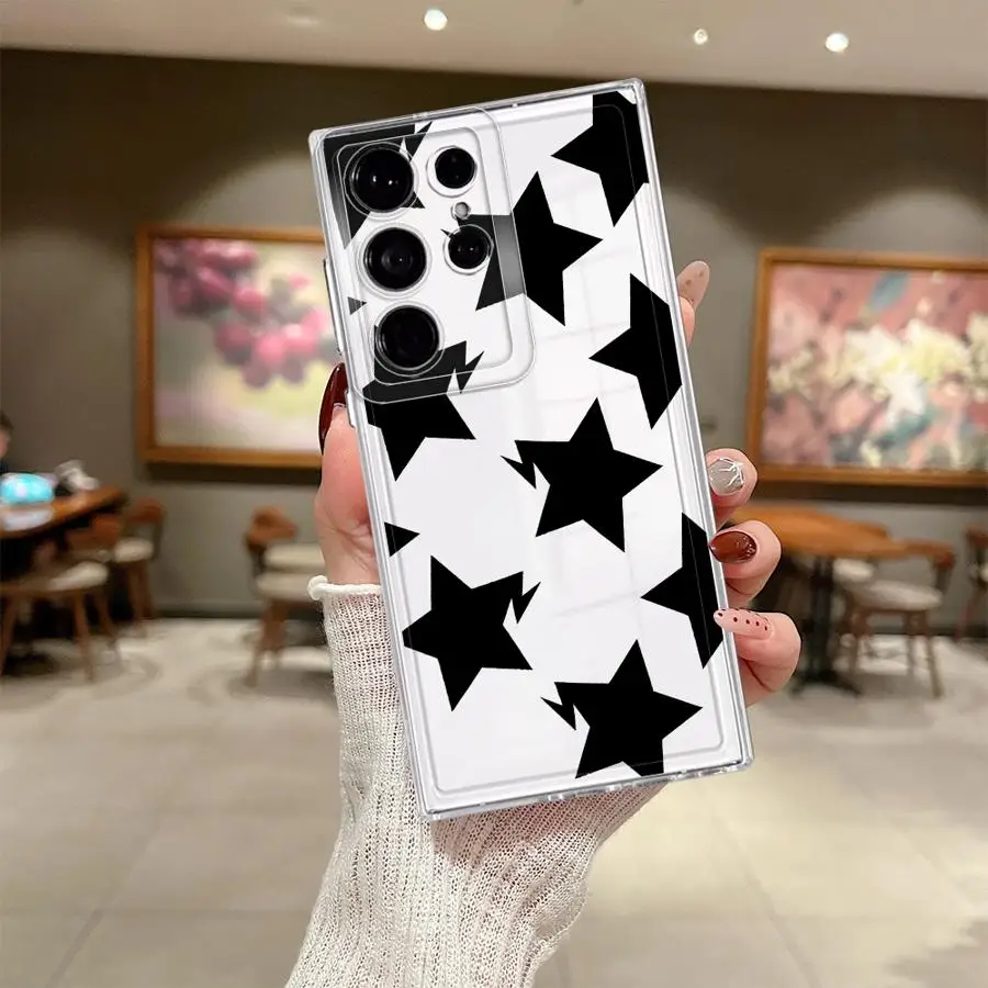 Black White Stars Lichee Pattern Phone Cover Case for Samsung Galaxy S26 S23 Ultra S24 S25 Edge S22 FE S20 Plus Note 20 Ultra 10
