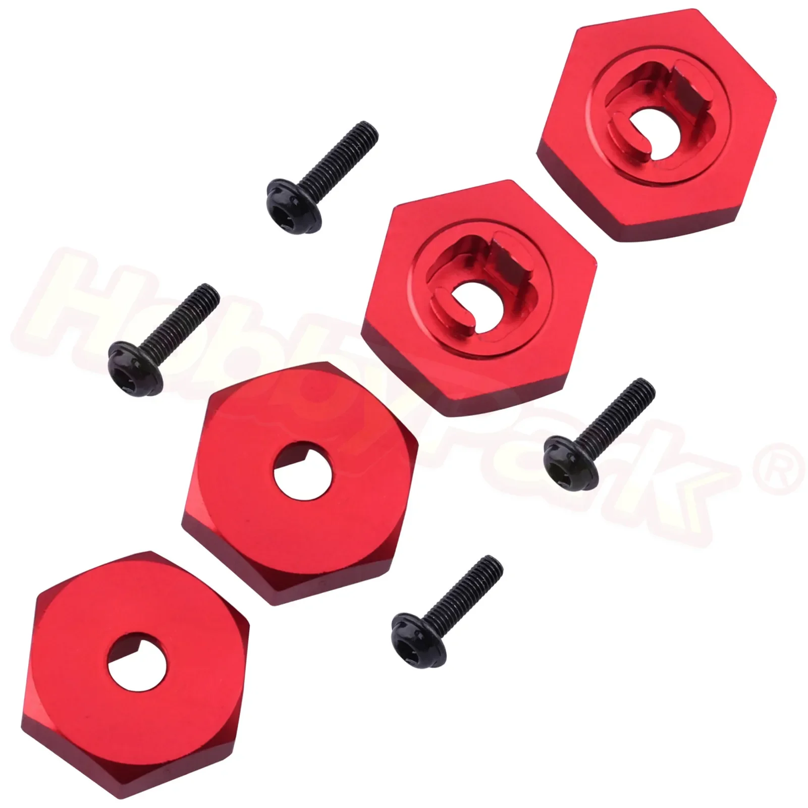 HobbyPark Aluminum Hex Wheel Hubs for Traxxas 1/18 LaTrax Teton Desert Prerunner, Replacement of Parts 7669 (4-Pack) (Red)