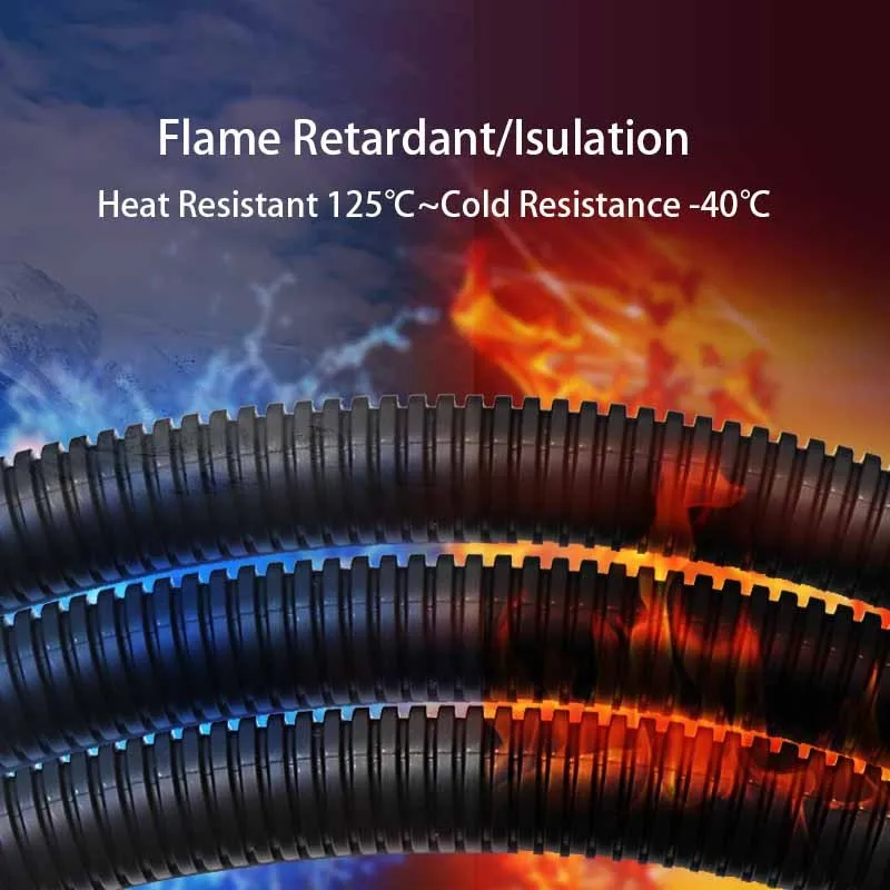 1/5/10M Black PP Insulated Corrugated Pipe AD7.5mm-34.5mm Wire Hose Threading Hose Plastic Corrugated Pipe Protective Sleeve
