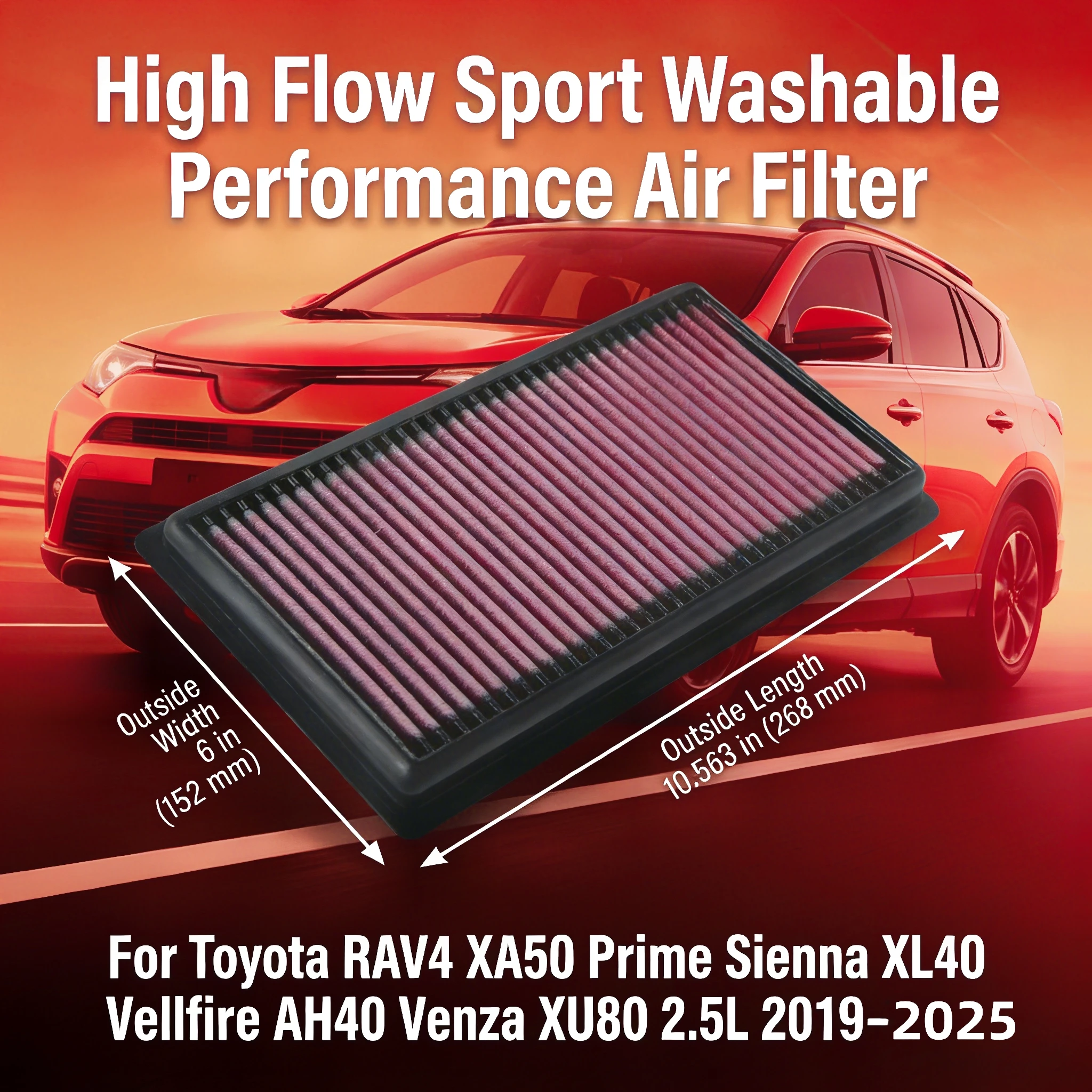 

High Flow Sport Washable Performance For Toyota RAV4 XA50 Prime Sienna XL40 Vellfire AH40 Venza XU80 Air Filter 2.5L 2019-2025