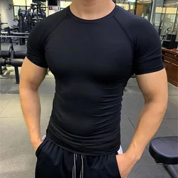 Men's Summer Trendy Gym Sports and Fitness Short Sleeved Bottom Underwear Shaper Black Male Jogging Sports Workout Tights Short