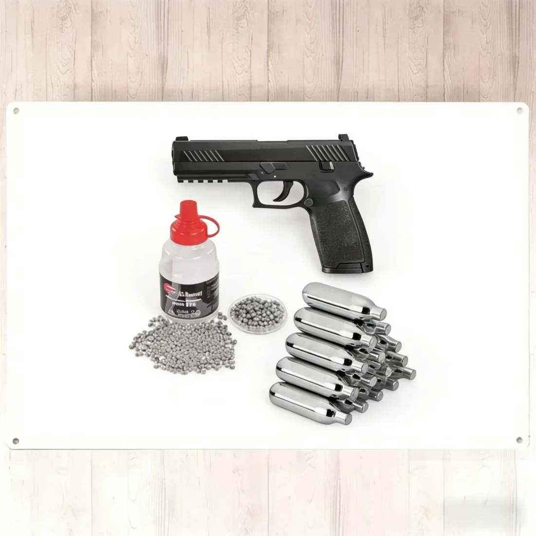 Luftpistolenset SIG SAUER P320 Schwarz Blow Back 4.5 Mm Diabolo Co2-Pistole (P18)+1000 Diabolos+10 Co2-Kapseln Metal Wall Sig.