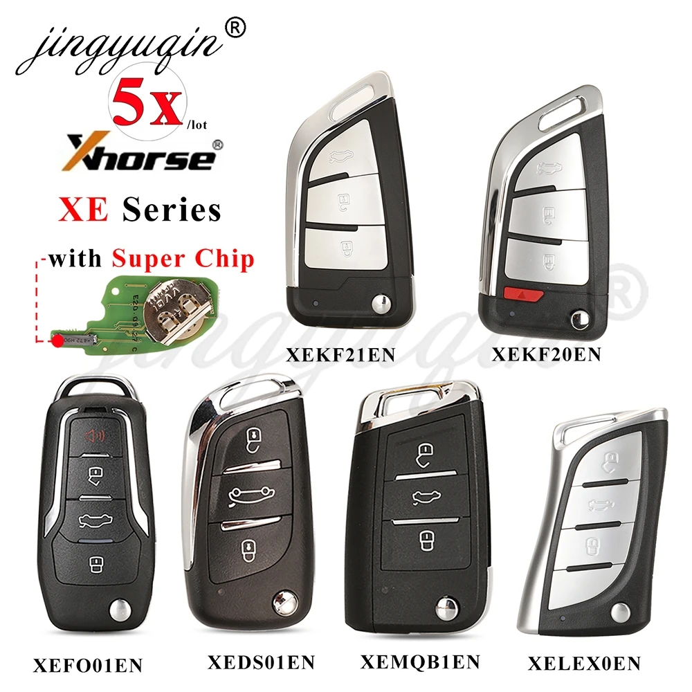 

jingyuqin 5pcs Xhorse VVDI XE Series Remote Car Key with Super Chip XEMQB1EN XEDS01EN XEFO01EN XEKF20EN XEKF21EN XELEX0EN Fob