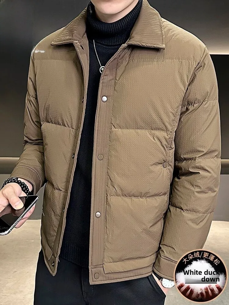 

Мужское стеганое пуховое пальто с воротником, теплое, с дизайнерскими вставками, зимняя верхняя одежда из утолщенного полиэфирного волокна