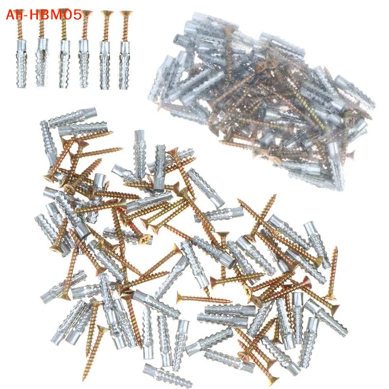 (HB05)100Set 6/8mm Wall Anchors And Screws Set Metal Expansion Plug And Self Tapping Screws Kit For Concrete Drywall Mounting