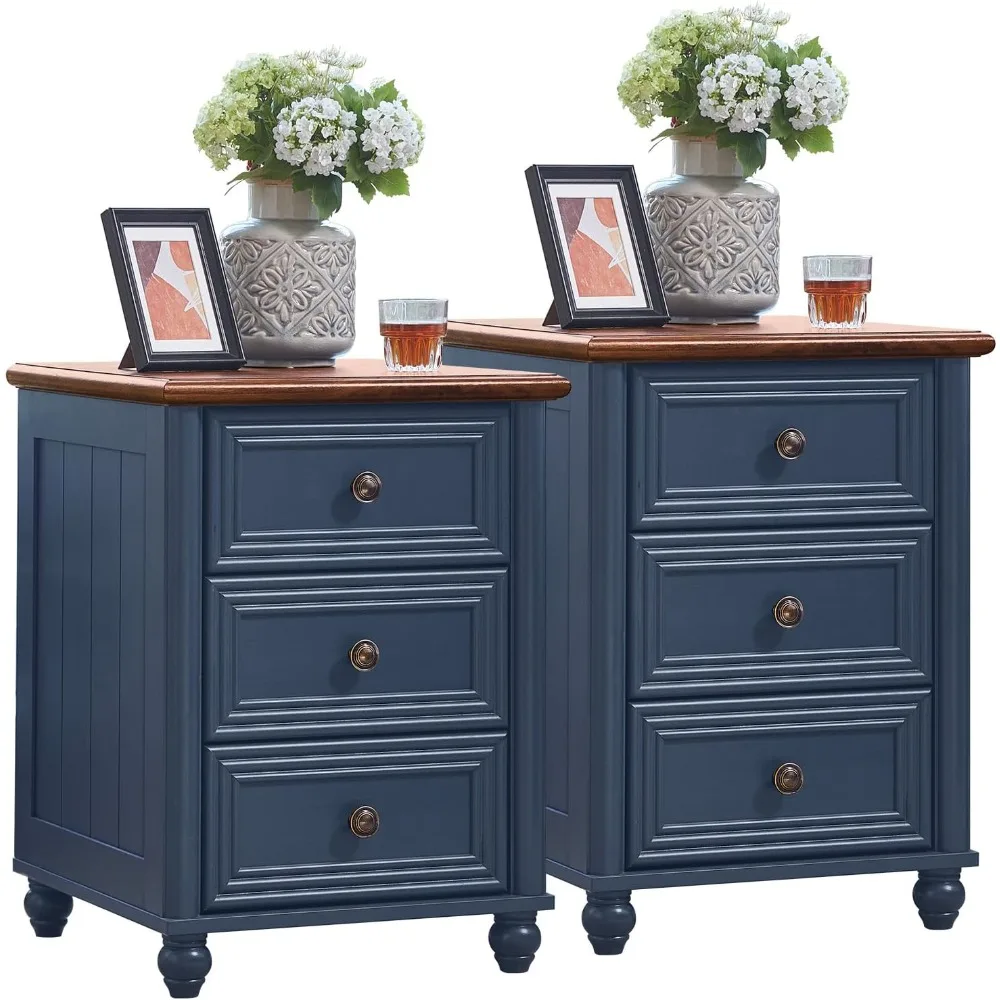 

Farmhouse Night Stand Set of 2,Wood Nightstand with 3 Drawers,Bedside End Table with Storage and Roman Column,for Bedroom