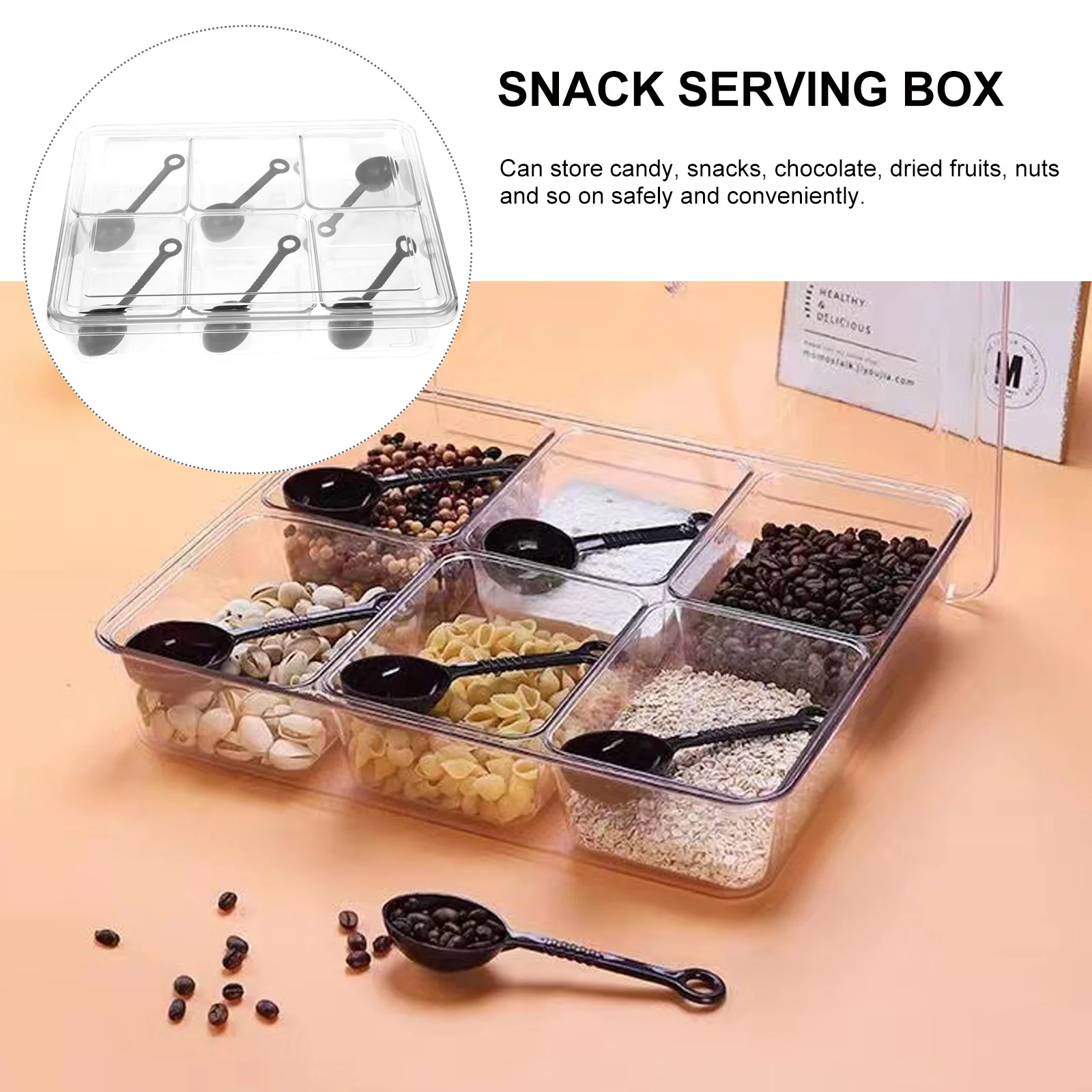 

1Set Snack Serving Box Lightweight Multi Grid Design for Candy Nuts Dried Fruits Party Bar Supplies Bar Supplies