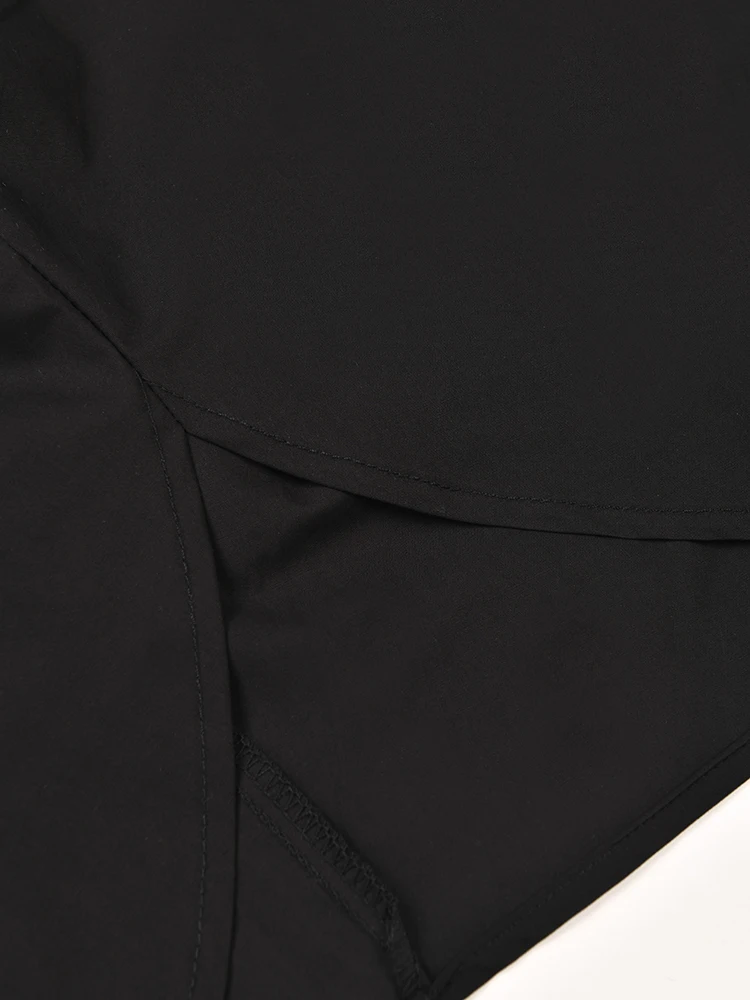 EAM-Pantalones asimétricos de pierna ancha para mujer, pantalón holgado de cintura alta elástica, color negro, a la moda, para primavera y otoño, 2024, 1DE842001