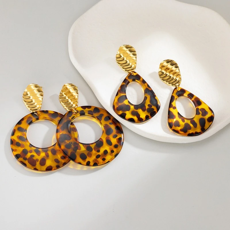 

PRISCA | Leopard Print Acrylic Earrings Trendy Women Stainless Steel Vintage Party Jewelry Gold Color Hot Sale 2025