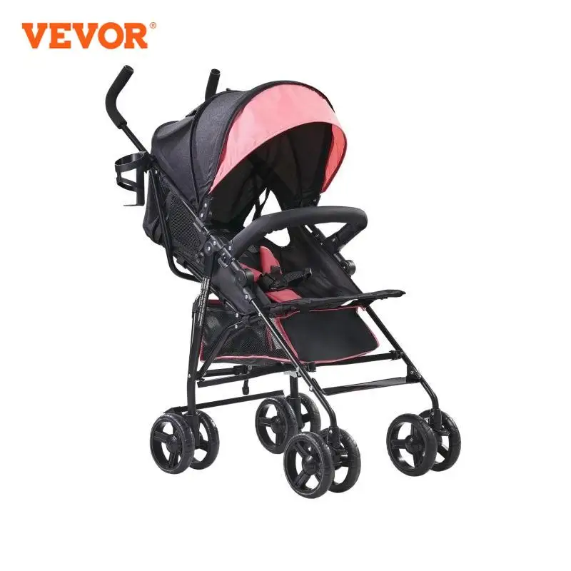 VEVOR Lightweight Stroller Compact Easy Fold MultiPosition Recline Canopy Backrest Carbon Steel Frame with Large Storage Basket