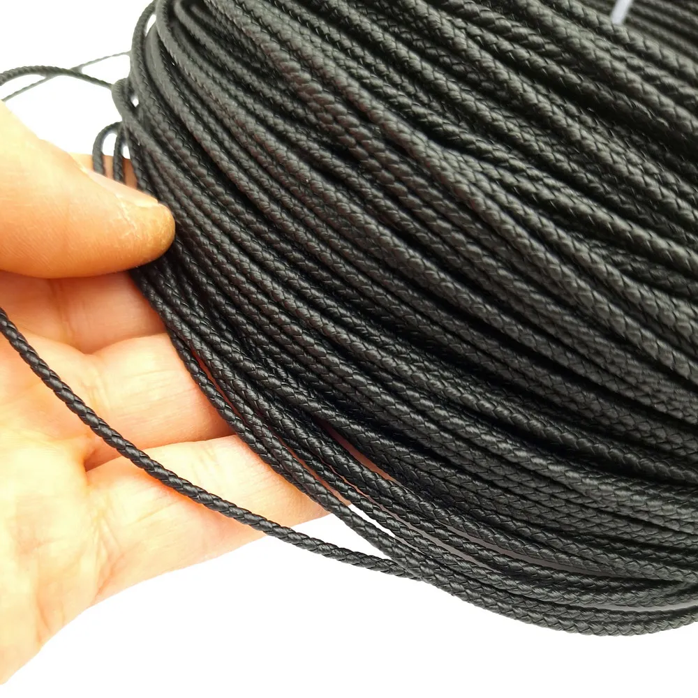 Black Braided PU Leather Cords 2mm Round Microfiber for Jewelry Making