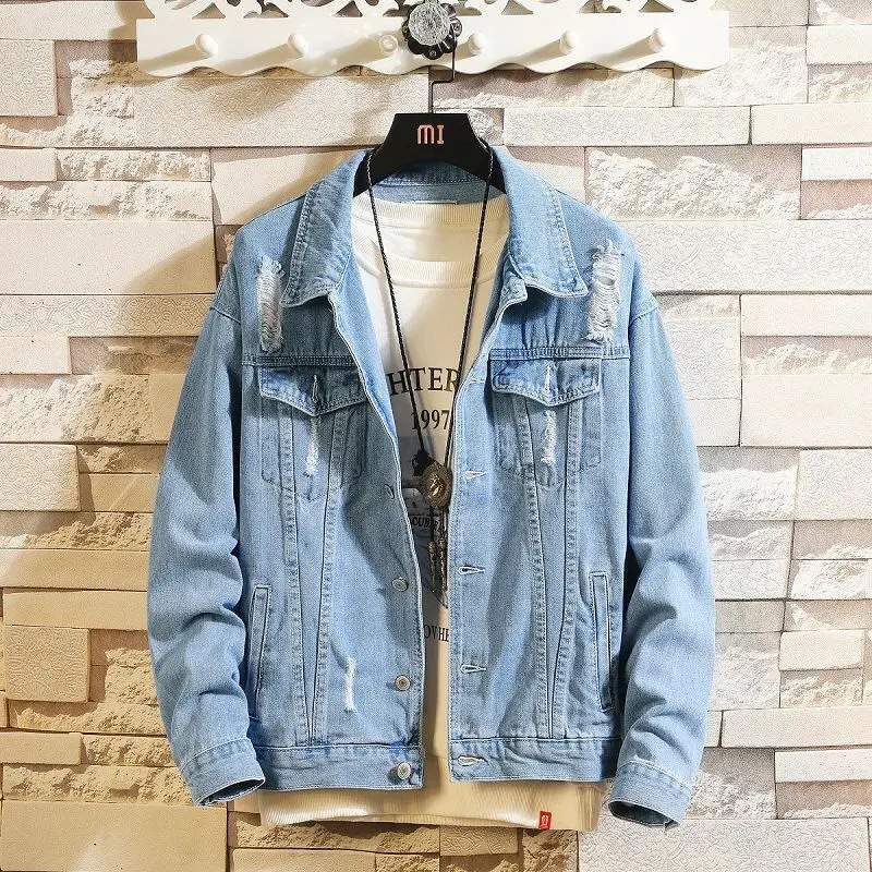 

2024 Men's Autumn Denim Jacket Youth Motorcycle Baggy Casual Jacket