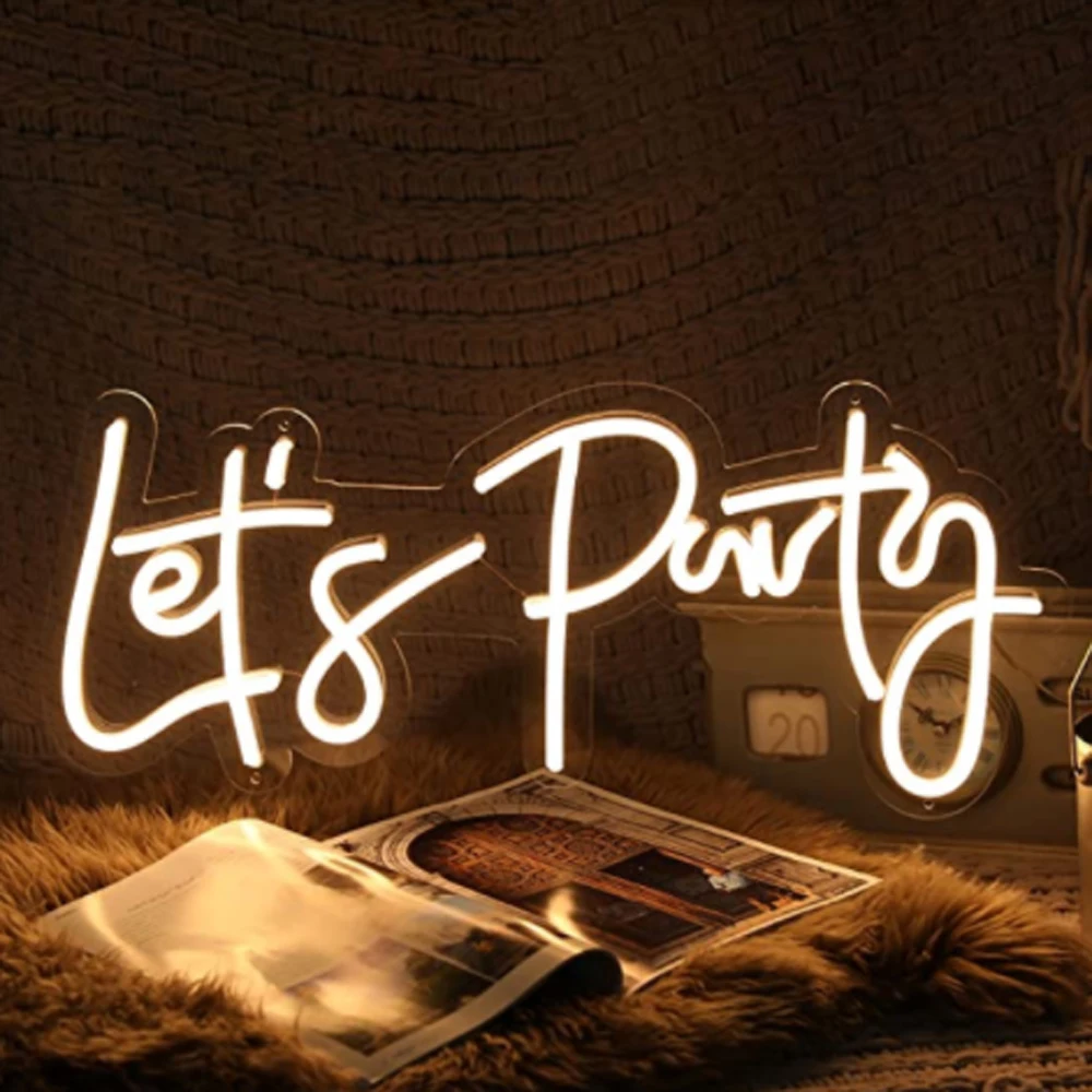 

Let's Party Neon Sign LED Neon Bedroom Wall Decor Girls Anniversary Wedding Valentine's Day Party Exclusive Decorations