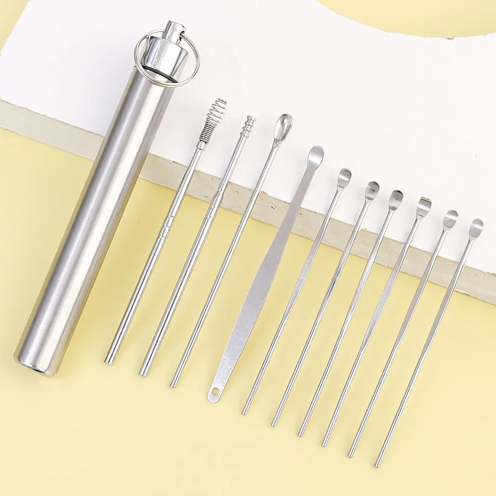 耳クリーナーワックスピッカー女性男性ステンレス鋼耳かきクリーニングリムーバーキュレットスプーンツールキットガジェット耳垢ピッカー 10 ピース/セット
