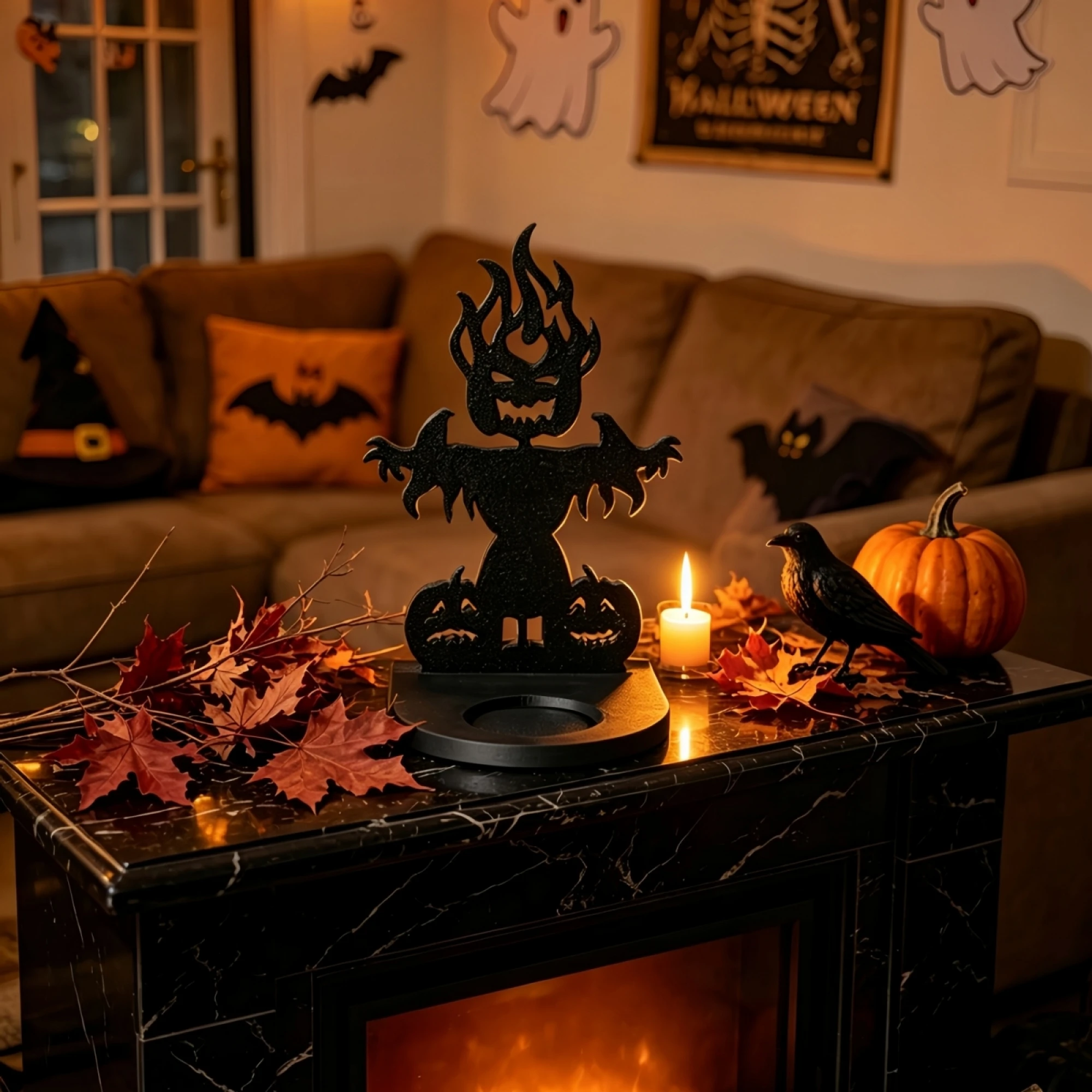 Halloween Candle Holder Spooky Scarecrow Ornament Desktop Party Home Decor