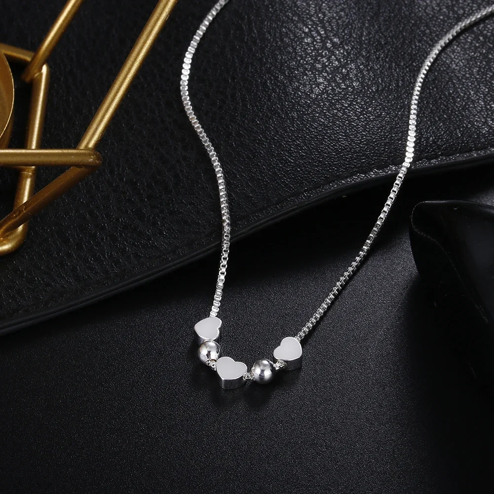 

925 Sterling Silver Box Chain Elegant Heart Pendant Necklace for Women Fashion Party Wedding Accessories Jewelry Christmas Gifts