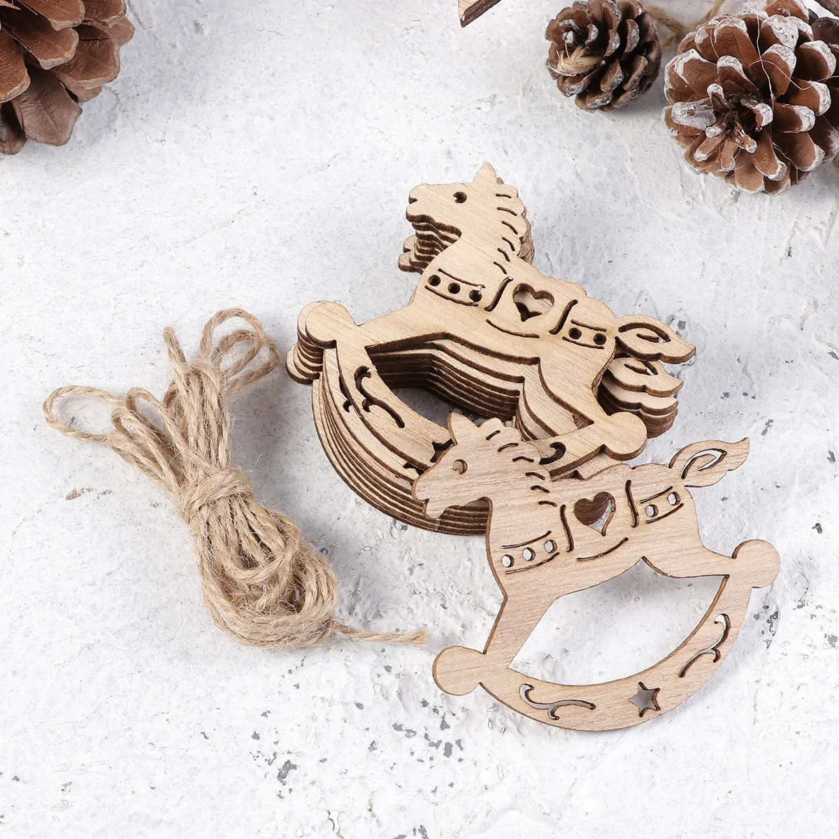 

10Pcs Natural Wood Slices Wooden Hanging Pendant Hollow Design for Christmas Tree Decor Xmas Ornament DIY Craft Backdrop