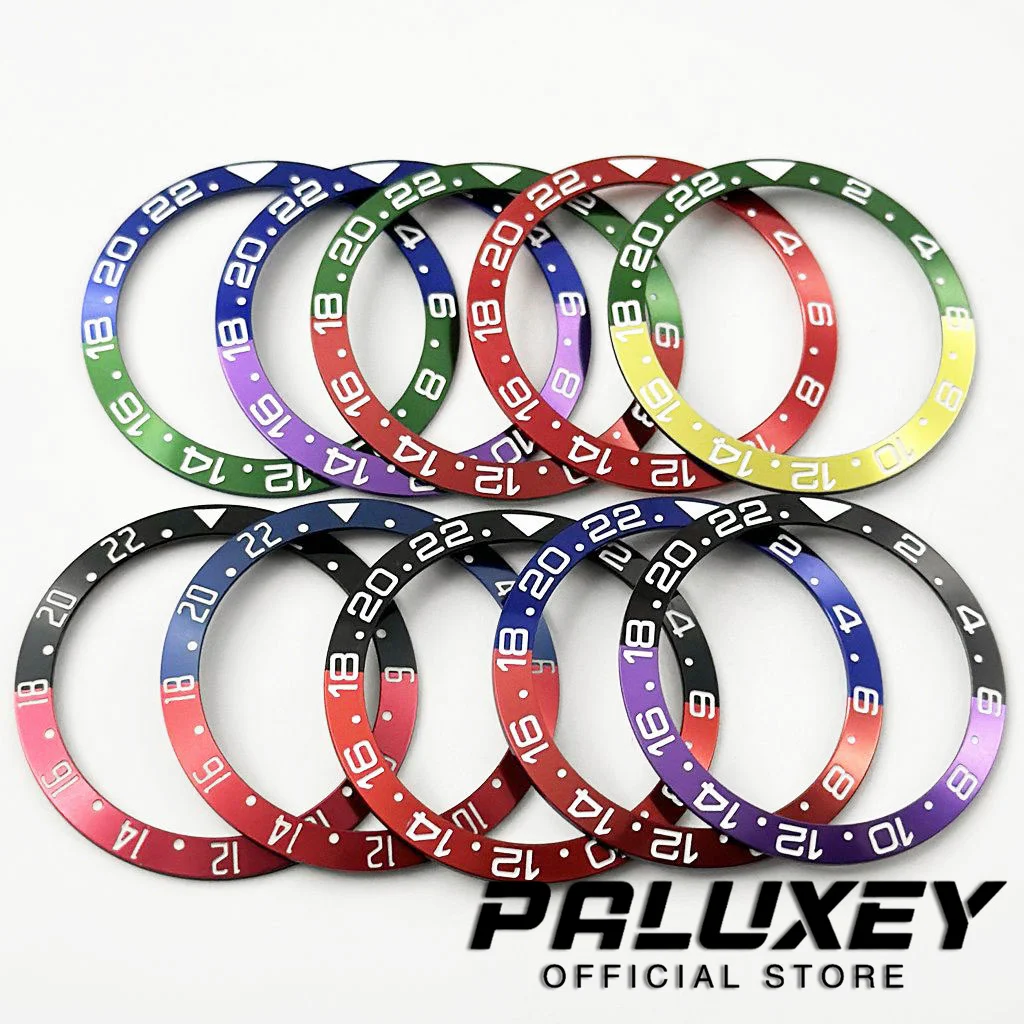 38mm GMT Red Blue Purple Black Green GMT Aluminum Bezel Sloping Diving Watch Insert Watch Replace Watch Bezel Inserts Ring