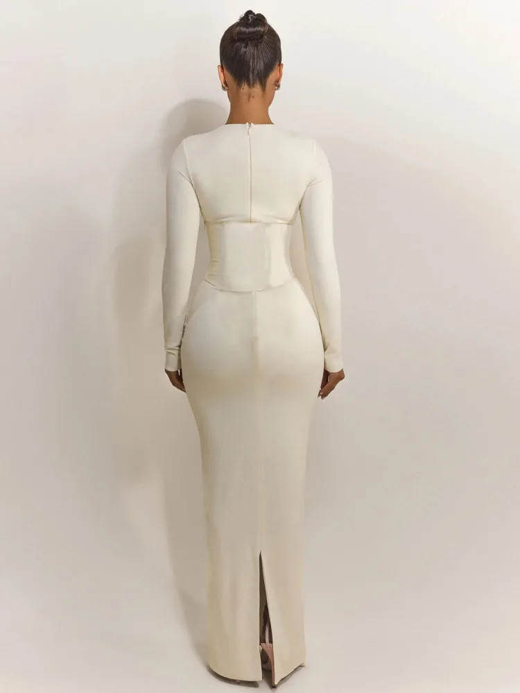 Articat Fashion Long Sleeve High Elastic Tight Round Neck Dress Women Bodycon Bandage Dress Winter Party Club Evening Dress 2026