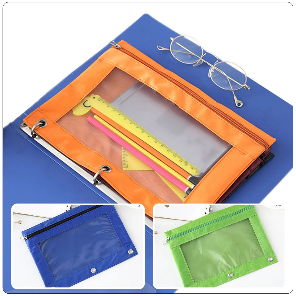 3 Pcs Three Hole Pencil Case Clear Pouch Detachable Binder File Holder Zipper Pocket for Pockets Blinder Bills Pouches