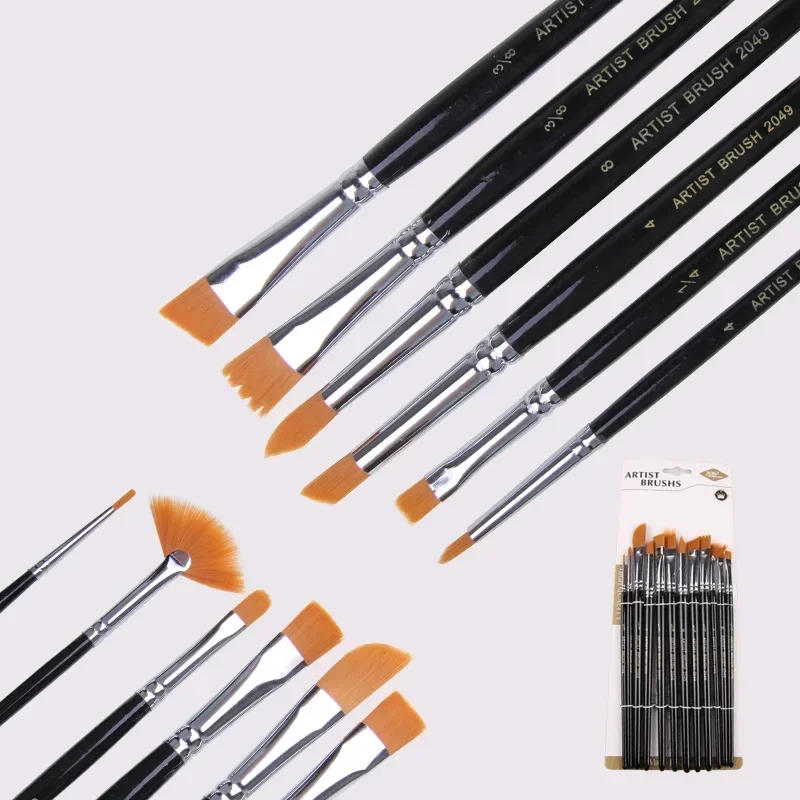 12 pcs copper tube short rod brush set Multiple sizes nylon hair brush art painting gouache brushes watercolor brush pen artist