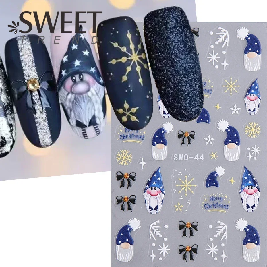 Christmas Cartoon Nail Stickers Santa Claus Decals Snowman Gingerbread Man Self-Adhesive Sliders Snowflake Manicure Decoration