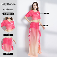 Belly Dance Costume 2 Pieces Set Top & Skirt Dancing Outfit for Women Stage Performance Wearing Suit Practice Clothes