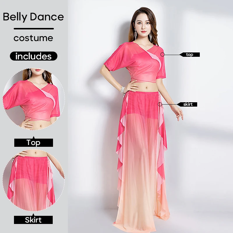 Belly Dance Costume 2 Pieces Set Top & Skirt Dancing Outfit for Women Stage Performance Wearing Suit Practice Clothes
