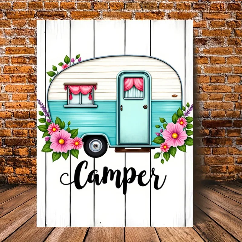 2D Flat, 2D Flat, 1pc, Camper-Themed Canvas Art Poster, Unframed Modern Aesthetic Home Decor for Bedroom, Living Room, Office